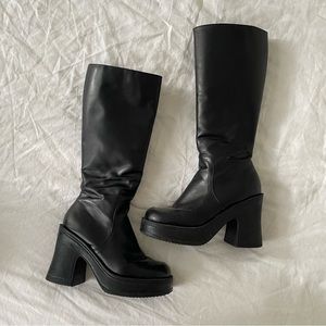 square toe platform knee high boots
